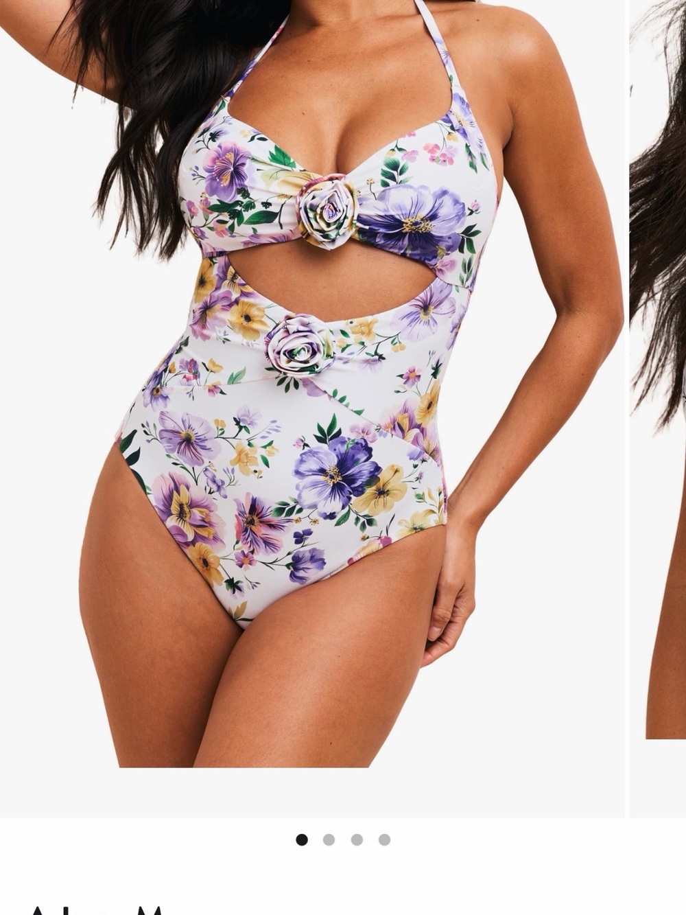 Adore Me White Floral Cutout One-Piece Swimsuit with Purple & Yellow Flowers